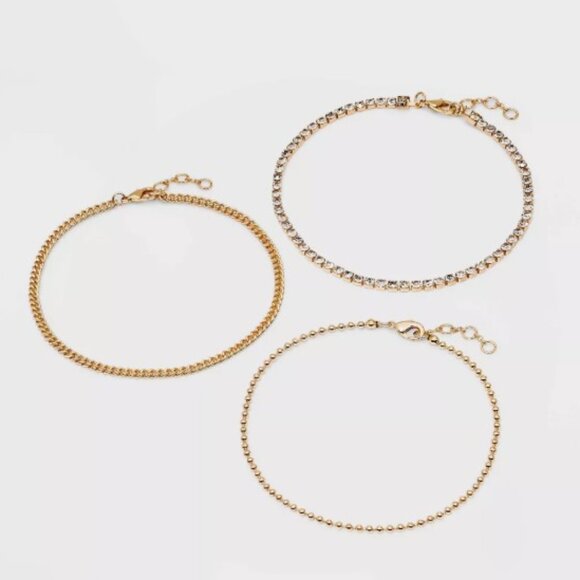 9" Ball Wide Chain Anklet Set 3 piece set - A New Day™ Metallic Gold, NWT - Picture 1 of 4